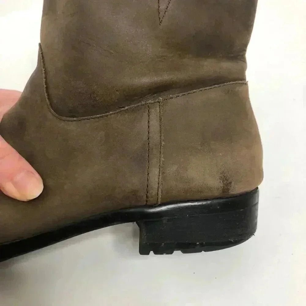 GAP Distressed Leather Mushroom Brown Leather Booties Buckle Moto Boot - Picture 8 of 12